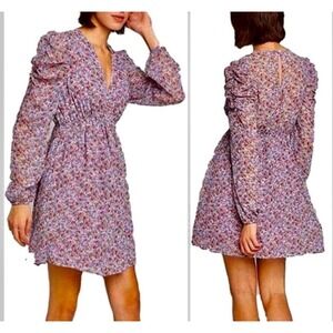 Wild Fable Purple Floral Chiffon Mini Dress Puff Sleeve V-Neck Size XXL